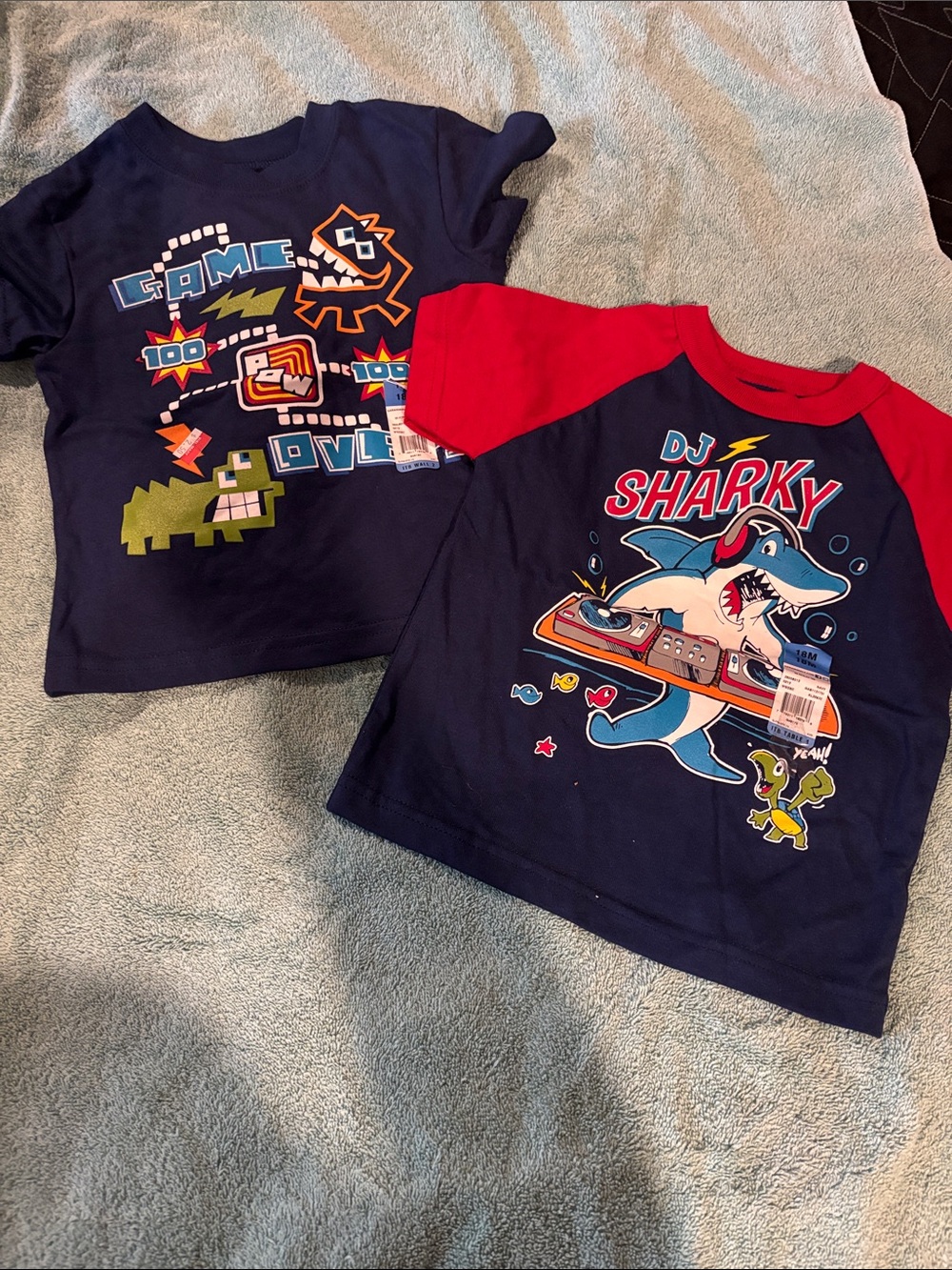 NWT Garanimal DJ Sharky Graphic Raglan Tee - Navy and Red Kids Shirt 18m